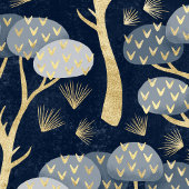 青と金ゴールドのアールデコ松の木 ラッピングペーパー