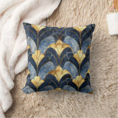 青と金ゴールドのアールデコ設計 クッション (ブランケット)