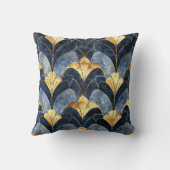 青と金ゴールドのアールデコ設計 クッション (裏面)