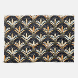 青と金ゴールドのアールデコ キッチンタオル