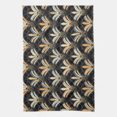 青と金ゴールドのアールデコ キッチンタオル (縦)
