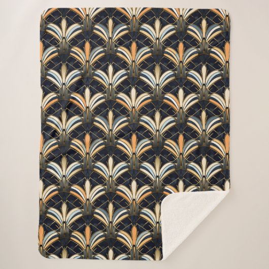 青と金ゴールドのアールデコ シェルパブランケット (正面)