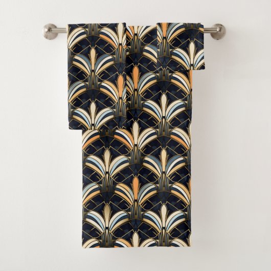 青と金ゴールドのアールデコ バスタオルセット (インサイチュ)