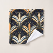 青と金ゴールドのアールデコ バスタオルセット (ウォッシュタオル)