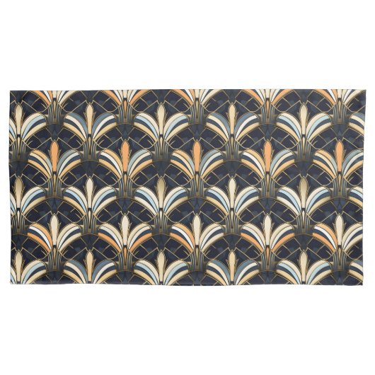 青と金ゴールドのアールデコ 枕カバー (正面左)