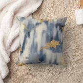 青と金ゴールドのイカット抽象芸術 クッション (ブランケット)