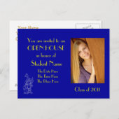 青と金ゴールドのオープンハウスはがき インビテーションポストカード (正面/裏面)