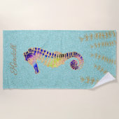 青と金ゴールドのカスタマイズビーチ ビーチタオル (正面)