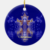 青と金ゴールドのクリスマスカスタムオーナメント年 セラミックオーナメント (裏面)