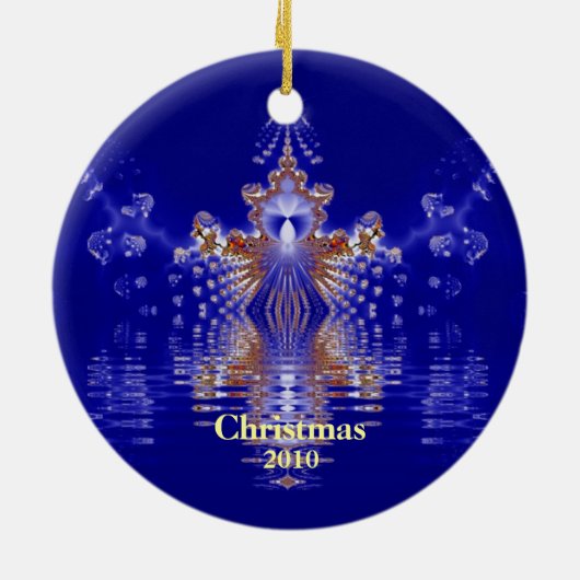 青と金ゴールドのクリスマスカスタムオーナメント年 セラミックオーナメント (裏面)