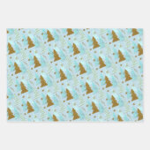 青と金ゴールドのクリスマスツリー ラッピングペーパーシート (正面3)