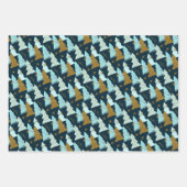 青と金ゴールドのクリスマスツリー ラッピングペーパーシート (正面)