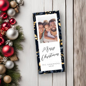 青と金ゴールドのクリスマスリーフの長方形の写真 シーズンカード