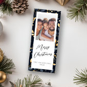 青と金ゴールドのクリスマスリーフの長方形の写真 シーズンカード