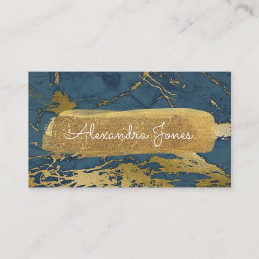 青と金ゴールドのグリッターと輝く大理石 名刺 (正面)