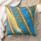 青と金ゴールドのグリッターパターン クッション (ブランケット)