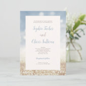 青と金ゴールドのグリッター背景結婚式招待状 招待状 (スタンド正面)