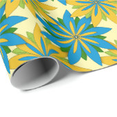 青と金ゴールドのスターバストの花 ラッピングペーパー (ロールコーナー)