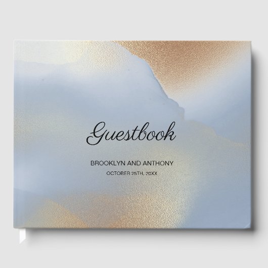 青と金ゴールドのテクスチャ ゲストブック (正面)