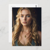 青と金ゴールドのドレスを着た美しいブロンドの女性 ポストカード (正面/裏面)