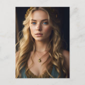 青と金ゴールドのドレスを着た美しいブロンドの女性 ポストカード (正面)