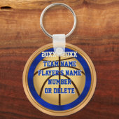 青と金ゴールドのバスケットボールキーホルダーとテキスト キーホルダー (正面)