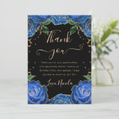 青と金ゴールドのバラフローラ誕生日 サンキューカード (スタンド正面)