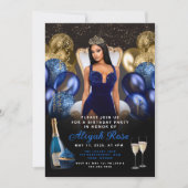 青と金ゴールドのバルーン王室の誕生日招待状 招待状 (正面)