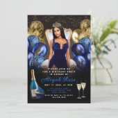 青と金ゴールドのバルーン王室の誕生日招待状 招待状 (スタンド正面)