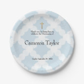 青と金ゴールドのパーソナライズされたベビー《キリスト教》洗礼式や命名式 ペーパープレート (正面)