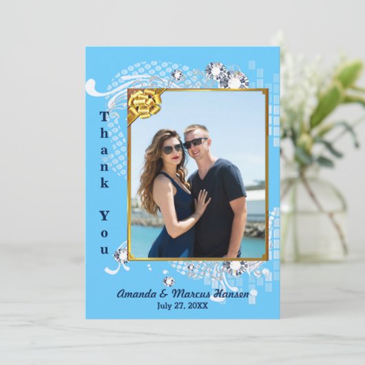 青と金ゴールドのフレームとダイヤモンドのイメージサンキューカード サンキューカード (スタンド正面)