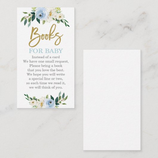 青と金ゴールドのフローラシャワーで本が広がる エンクロージャーカード (正面/裏面)