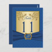 青と金ゴールドのフローラダマスクテーブル番号 ポストカード (正面/裏面)