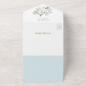 青と金ゴールドのフローラバレリーナベビーシャワー オールインワン招待状 (外側)