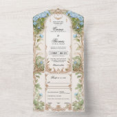 青と金ゴールドのフローラフレーム結婚式招待状 オールインワン招待状 (内側)