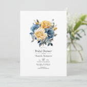 青と金ゴールドのフローラブライダルシャワー 招待状 (スタンド正面)