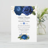 青と金ゴールドのフローラ仮想ベビーまたはブライダルシャワー 招待状 (スタンド正面)