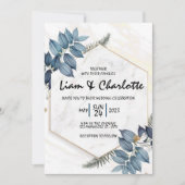 青と金ゴールドのフローラ幾何学的結婚式招待状 招待状 (正面)