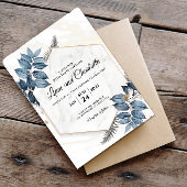 青と金ゴールドのフローラ幾何学的結婚式招待状 招待状