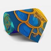 青と金ゴールドのフローラ抽象芸術 ネクタイ (ロール)