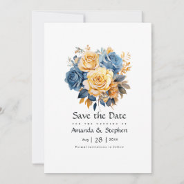 青と金ゴールドのフローラ結婚 セーブザデート