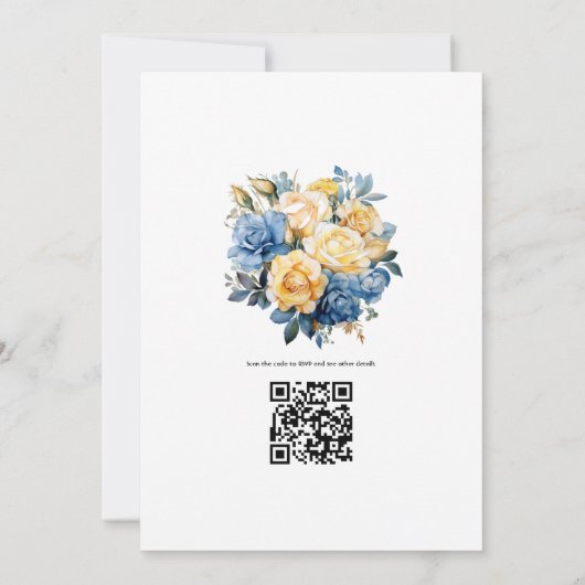 青と金ゴールドのフローラ結婚 招待状 (裏面)