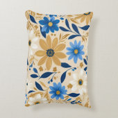 青と金ゴールドのフローラ アクセントクッション (裏面(縦))