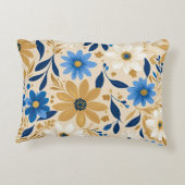 青と金ゴールドのフローラ アクセントクッション (裏面)