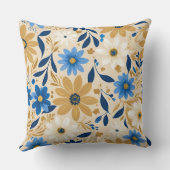 青と金ゴールドのフローラ クッション (裏面)