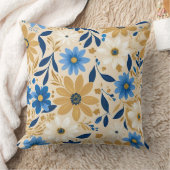 青と金ゴールドのフローラ クッション (ブランケット)