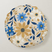 青と金ゴールドのフローラ ラウンドクッション (裏面)