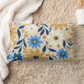 青と金ゴールドのフローラ ランバークッション (ブランケット)