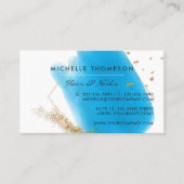 青と金ゴールドのブラシストロークの正方形の名刺 名刺 (正面)