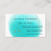 青と金ゴールドのブラシストロークの正方形の名刺 名刺 (正面)